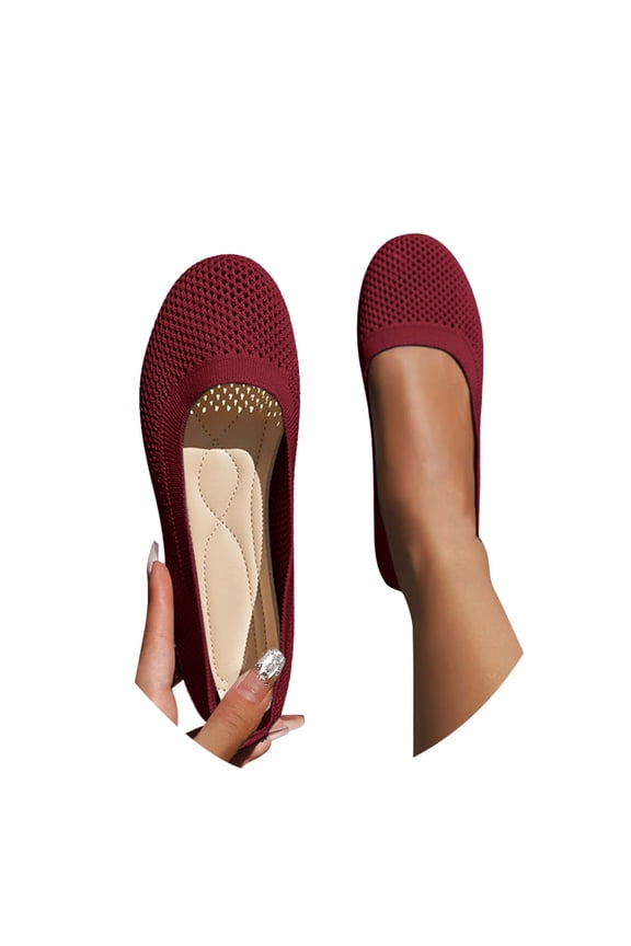 Women's Ballerina On Knitted Flat Casual Shoes Breathable Summer Comfortable Walking Trainers Lightweight Everyday Soft Flexible Versatile Classic