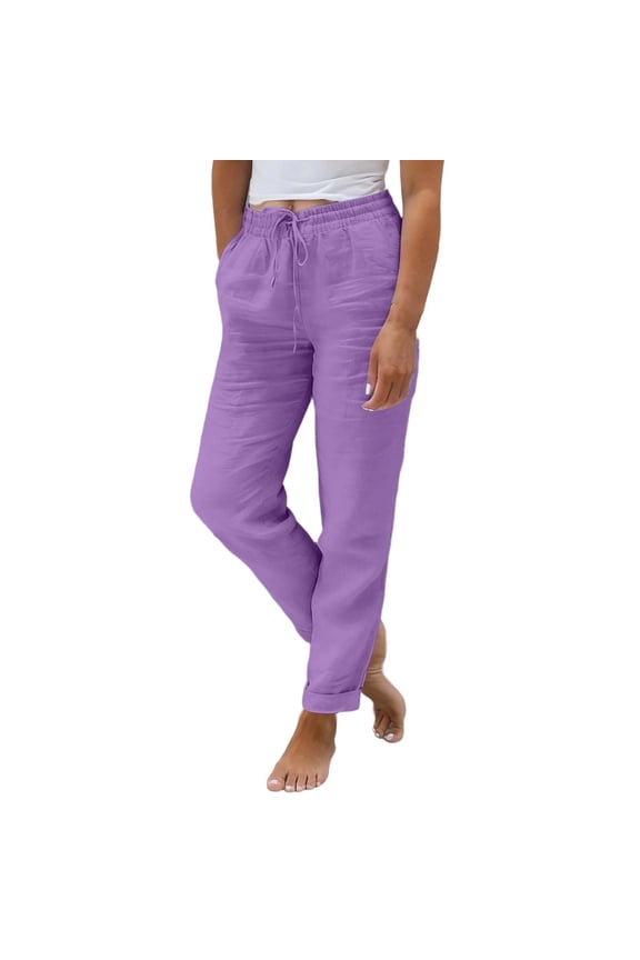 Women’s Casual Trousers Lightweight Summer Jogging Bottoms Elegant Cargo Pants Oversized Festive Muslin Hiking Bottoms (Purple,S)