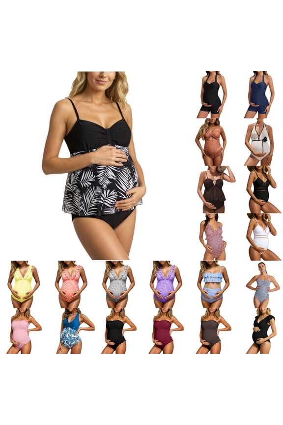 Women's One Piece Swimsuit Maternity Wrapped Front Ruched Pregnancy Bathing Suit Back Hook Cutout