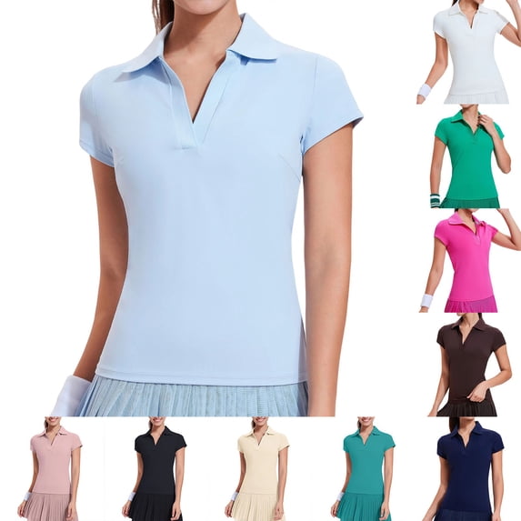 bravefron Women's V-Neck Polo Shirts Golf Tennis UPF 50+ Short Sleeve Sun Protection Workout Tops Quick Dry Golf Polos Collared Shirt