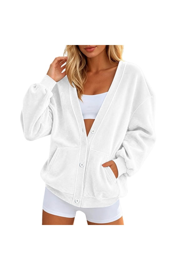 Women's Velour Cardigan Coat Jacket Long Sleeve Open Front Outerwear Soft Warm Button Jacket with Side Pockets Fall Velvet Casual Jackets