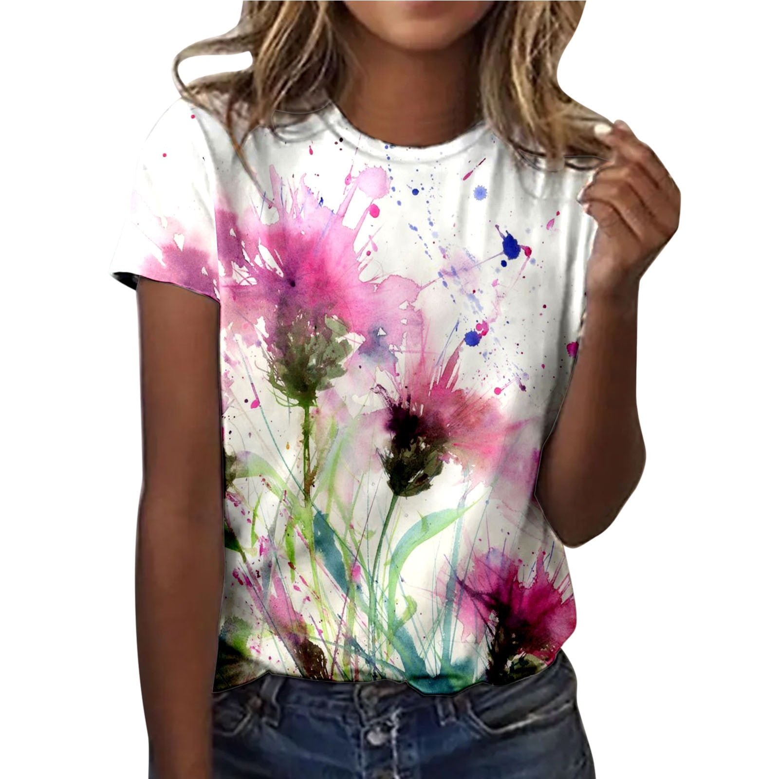 bravefron Womens Casual Tunic Top Round Neck Printed Short Sleeve T ...