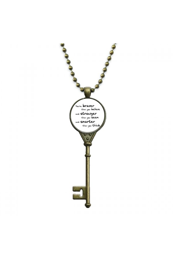 braver stronger smarter quote key necklace pendant tray embellished chain