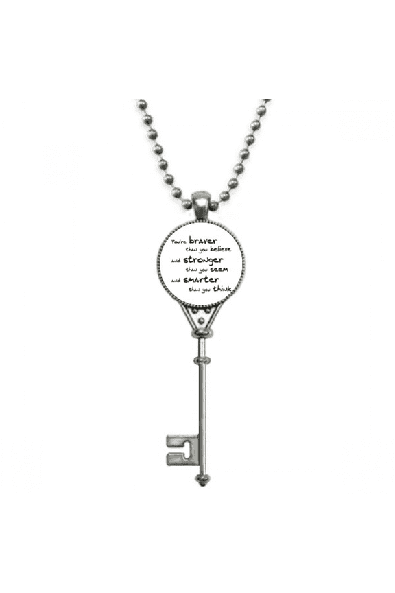 braver stronger smarter quote pendant vintage necklsilver key jewelry