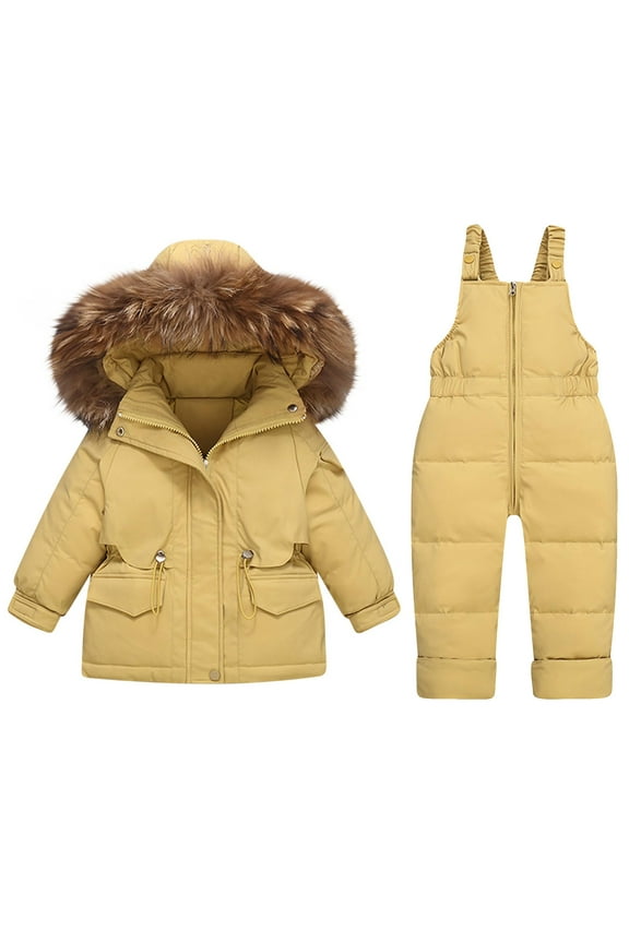 breaise 2-Piece Snowsuit Set for Girls Boys Winter Hooded Puffer Jacket & Snow Bib Pant, Kids Ski Suits Ultralight Outfit
