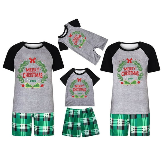 breaise 2025 Matching Family Christmas Pajamas Merry Xmas Short Sleeve Christmas Pajamas for Family Tees and Shorts