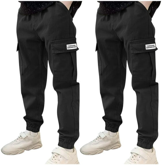 breaise 2PC Boys Cargo Joggers Cotton Drawstring Sweatpants Kids Elastic Waist Cargo Trousers Casual Outwear Pants 3-14 Years