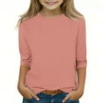 thumbnail image 1 of breaise 3/4 Sleeve Tops for Girls Solid Color Crewneck Casual Shirts Three Quarter Length Loose Fit Summer Blouses 3-12Years, 1 of 5