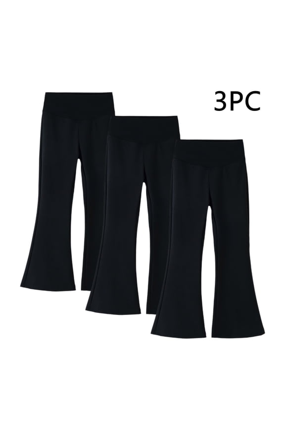 3PC Girls Flare Leggings Kids Bell Bottom High Waisted Dance Yoga Pants Solid Color Full Length Workout Trouses Activewear