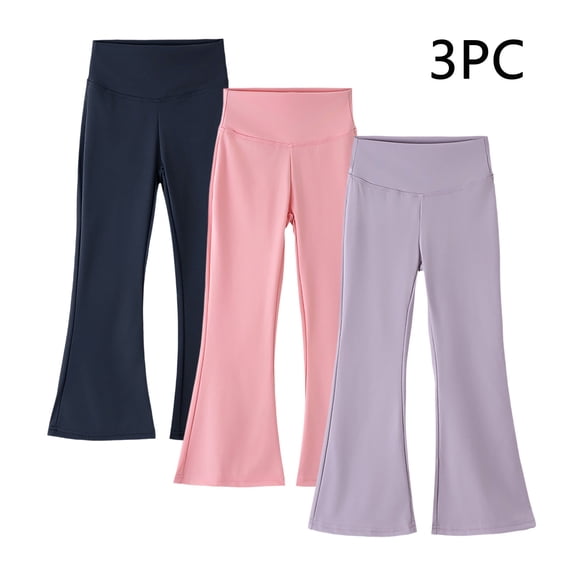 breaise 3PC Girls Flare Leggings Pull On Bell Bottoms Stretchy Yoga Leggings Pants for Kids Girl High Waist Jogger Trouses