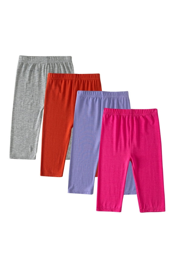 4 Pieces Toddler Girls Capri Leggings Knee Length Lightweight Cropped Yoga Pants Soft Stretchy Workout Pants for Kids