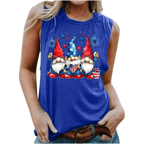 breaise 4th of July Tank Tops for Women Casual Patriotic Stars and Stripes Graphic Tshirts Cotton Sleeveless T-shirts Cami Classic Round Neck Tanks