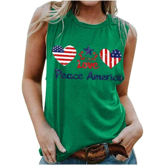 breaise 4th of July Tank Tops for Women Summer Patriotic USA Flag Pattern Tshirts Cotton Sleeveless T-shirts Camisole Comfy Scoop Neck Tanks Workout Tops for Women