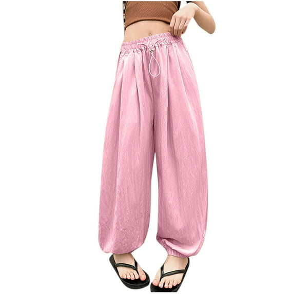 breaise 5-16Years Girls Summer Baggy Joggers Lightweight Wide Leg Sweatpants Cinched Bottom Hip Hop Dance Pants with Pockets