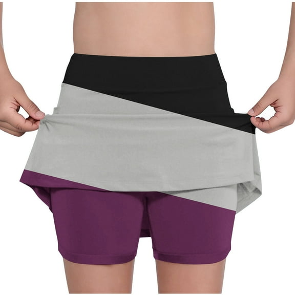 breaise Athletic Skorts for Girls Color Block Tennis Golf Skirts with Shorts Flowy Workout Golf Running Skirts