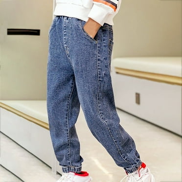 breaise Baby Boys' Denim Pants Ripped Straight Leg Jeans Elastic Waist Cute Printed Pants Fashion Distressed Jeans Little Boys' Stretch Jogger Denim Pants
