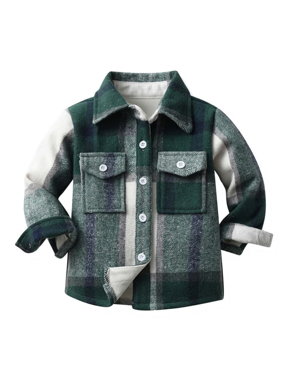 Baby Boys Girls Plaid Flannel Jacket Kids Toddler Button Down Casual Shirt Jacket Cozy Top Coat Long Sleeve Plaid Outerwear Fall Winter Clothes