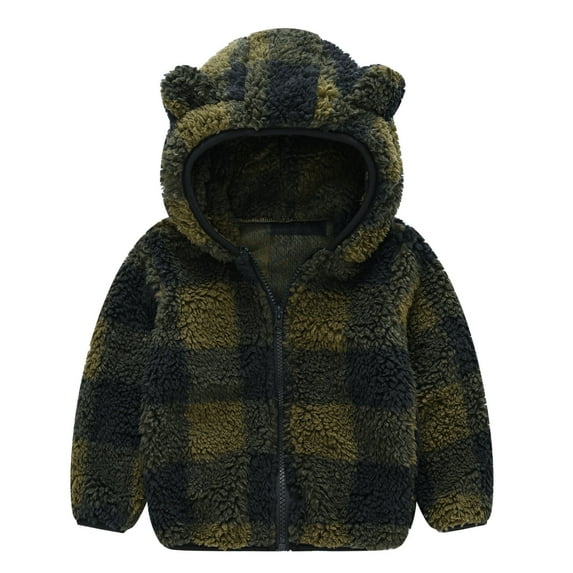 breaise Baby Boys Girls Toddler Hooded Jacket Fleece Hoodie Fuzzy Zip Up Plush Thick Winter Warm Coat Cute Bear Ear Sweater Thick Clothes