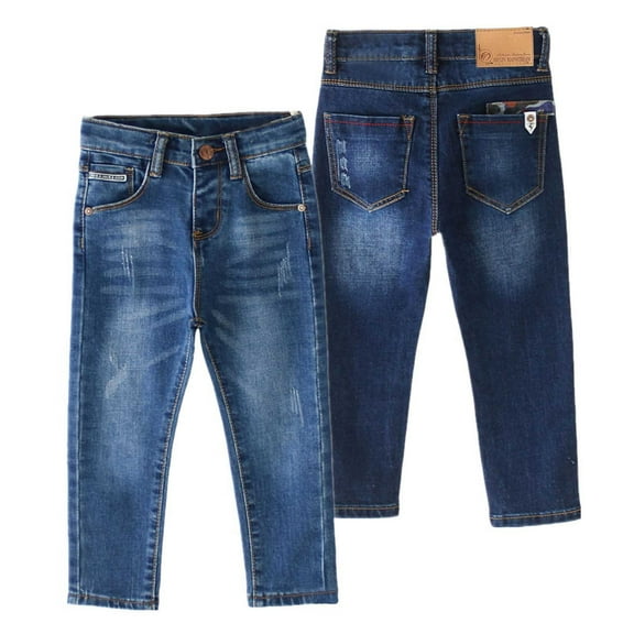 breaise Baby Boys' Pants Ripped Straight Leg Jeans Elastic Waist Cute Printed Denim Pants Fashion Distressed Jeans Little Boys' Stretch Jogger Denim Pants