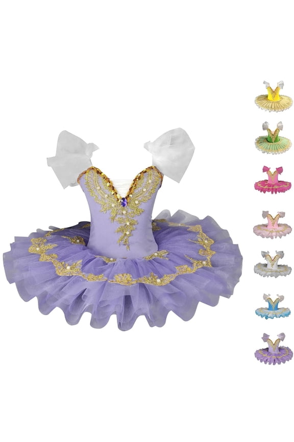 Baby Girls Ballerina Swan Lake Costume Dance Pancake Platter Tutu Ruffle Sleeve Floral Print Gymnastics Leotard Ballet Tutu