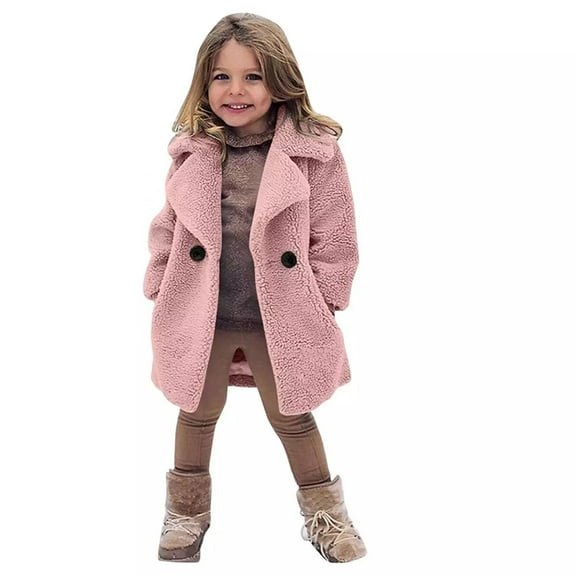 breaise Baby Girls Faux Fur Jackets Warm Fleece Long Coat Toddler Kids Sherpa Winter Coats Trendy Laple Collar Jacket
