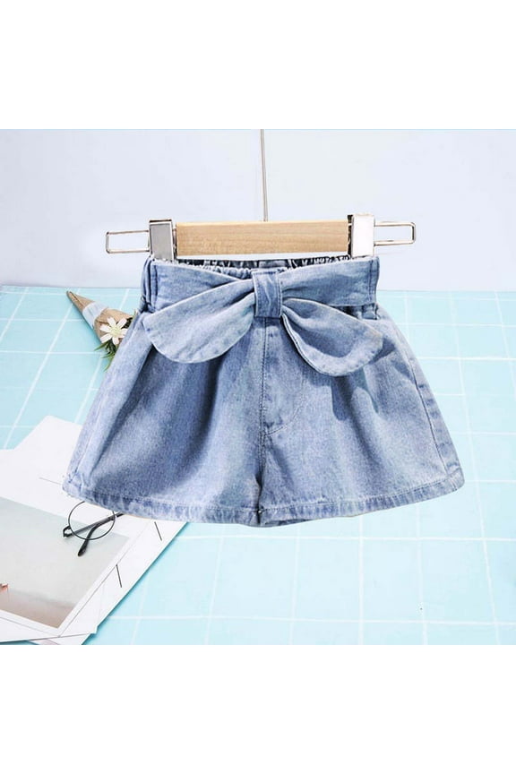 Baby Girls High Waisted Big Bow Shorts Cute Wide Leg Denim Shorts Trendy Baggy Jean Shorts with Pockets