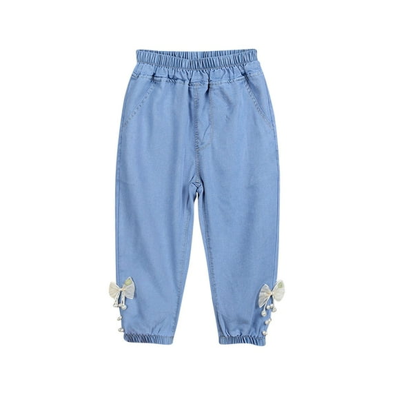 breaise Baby Girls Jeans Pull On Denim Joggers Elastic Waist Long Pants,Comfy Pants for Kids Summer Lightweight Pants
