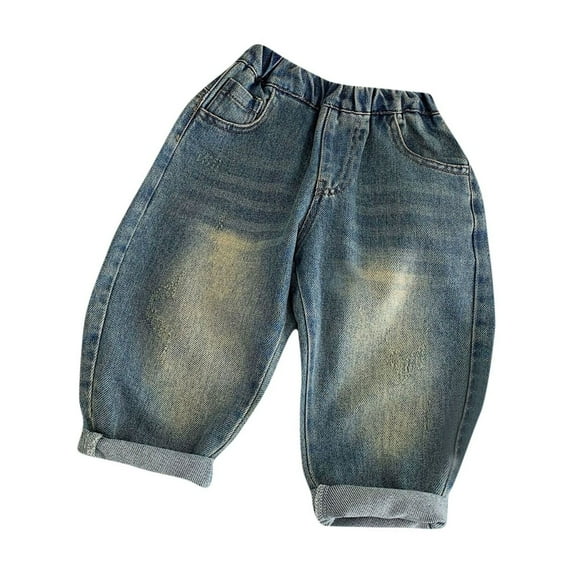 breaise Baby Girls Jeans,Toddler Elastic Waist Wide-Leg Denim Pants Kids Casual Solid Straight Leg Pants Streetwear