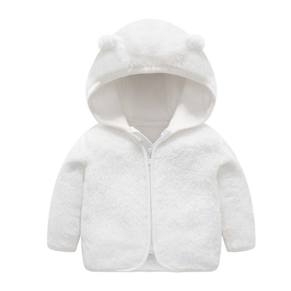 Boys' Jackets Coats breaise Baby Girls Winter Furry Cape Jacket Faux Fur Zipper Coat Cute Fluffy Plush Fleece Outwear White 3-4 Years