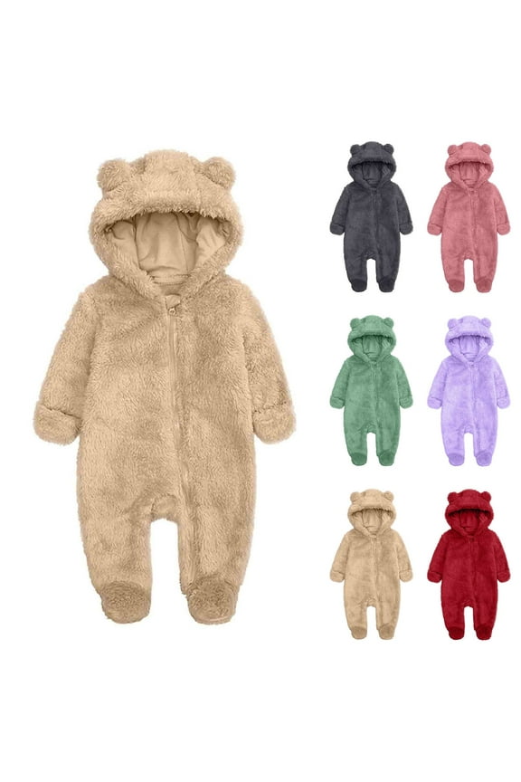 Baby Newborn Bear Fleece Snowsuit Winter Coat Warm Hooded Jumpsuit for Baby boy girl