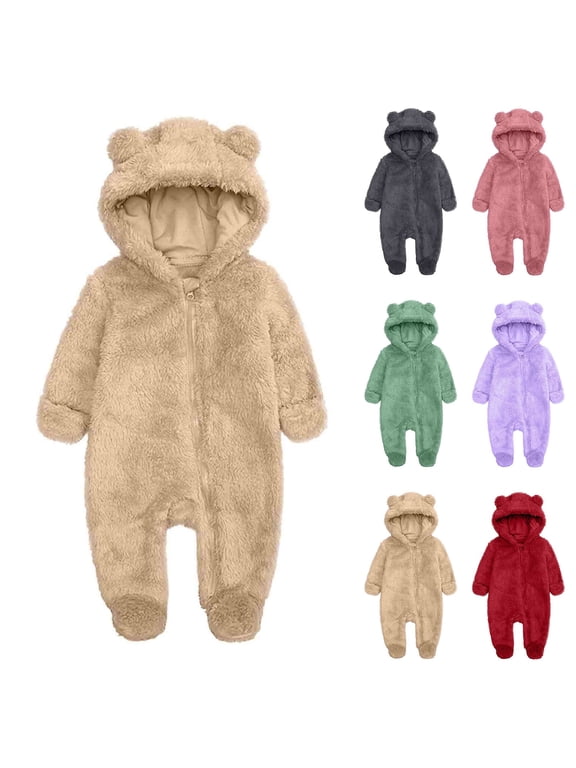 Baby Newborn Bear Fleece Snowsuit Winter Coat Warm Hooded Jumpsuit for Baby boy girl