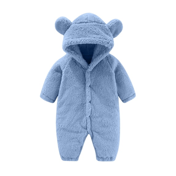 breaise Baby Newborn Fleece Jumpsuit Romper Boy Girls Hooded Winter Snowsuit Infant Fleece Romper Blue 9 Months