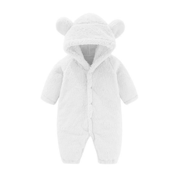 breaise Baby Newborn Fleece Jumpsuit Romper Boy Girls Hooded Winter Snowsuit Infant Fleece Romper White 9 Months