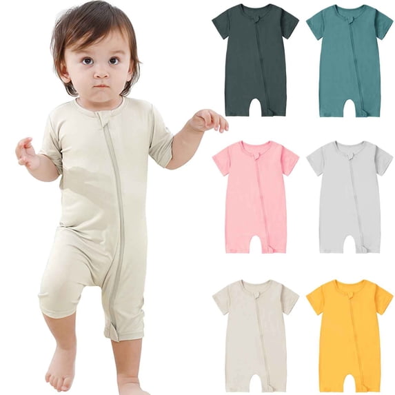 breaise Baby Romper Sleeper 2 Way Zipper Short Sleeve Jumpsuit Zipper Footless One-piece Rompers Toddler Kids Solid Color Bodysuit