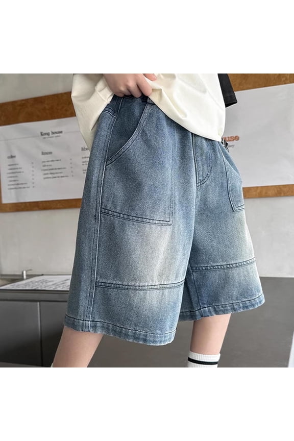 Baggy Jean Shorts for Boys Knee Length Straight Leg Denim Shorts Summer Bermuda Shorts Y2K Vintage Streetwear
