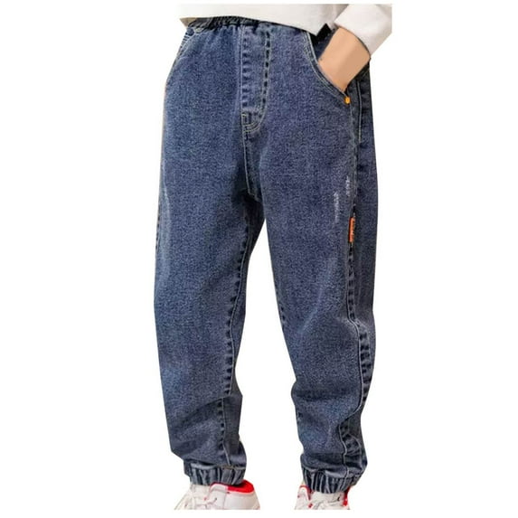 breaise Baggy Jeans Boys Y2K Straight Wide Leg Denim Pants Kids Casual Elastic Waist Loose Trousers Pockets Streetwear 5-15years