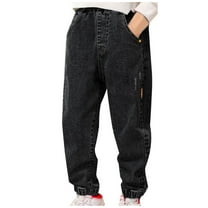 breaise Baggy Jeans Boys Y2K Straight Wide Leg Denim Pants Kids Casual Elastic Waist Loose Trousers Pockets Streetwear 5-15years