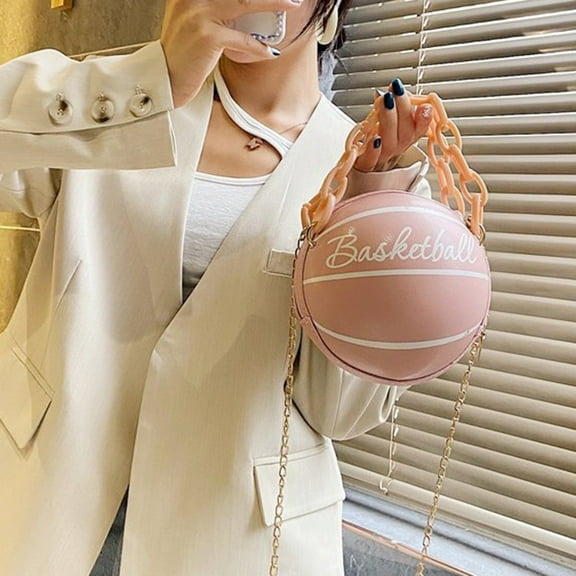 breaise Basketball Shaped Shoulder Bag Round Handbags PU Leather Travel Bag 1pc Fashionable Basketball Shape Chain Handbag Pouch Crossbody Trendy Bag Purse Basketball Shaped Purse Cute Purse Handbag