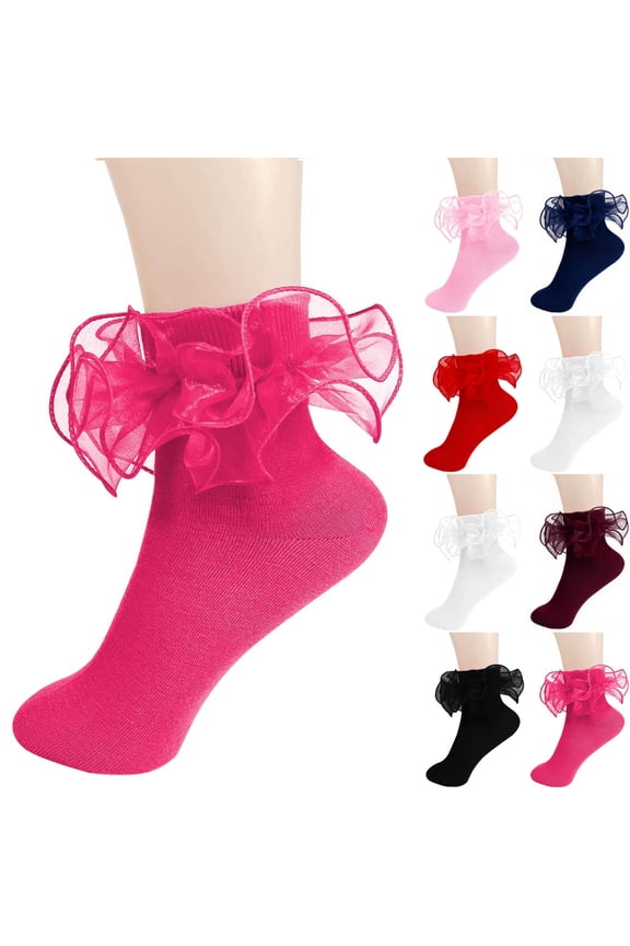 Big Ruffle Ankle Socks Baby Kids Cotton Double Lace Turn Cuff Sock for Girls Cute Frilly Dress Socks