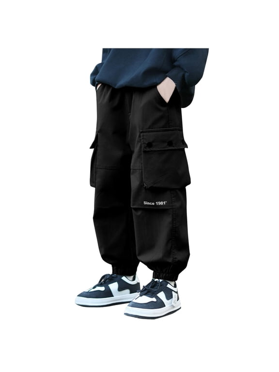 Boy's Cargo Joggers Pants Elastic Waist Casual Jogging Trousers Casual Sports Pant Techwear Streetwear for Kids