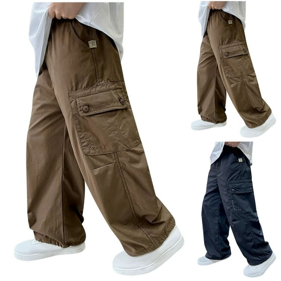 breaise Boys Baggy Cargo Pants Casual Drawstring Loose Fit Hip Hop Pants Flap Pockets Trousers for Streetwear