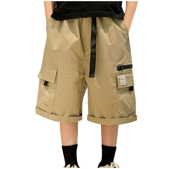 breaise Boys Cargo Shorts Elastic Waist Running Hiking Bermuda Shorts Knee Length Summer Shorts with Pockets