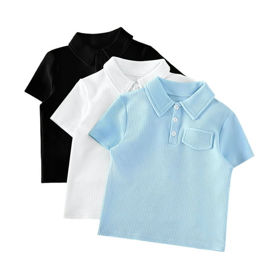 breaise Boys' Cotton Pique Polo Shirts Uniform Short Sleeve Tops Kids Collared School Uniform Shirts