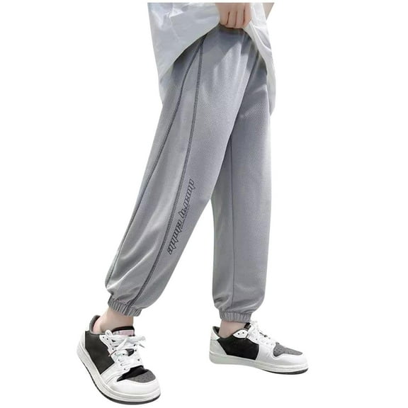 breaise Boys Cotton Sweatpants Kids Casual Jogger Pants Tapered Ankle Hiking Pants Summer Ice Silk Loose Pants