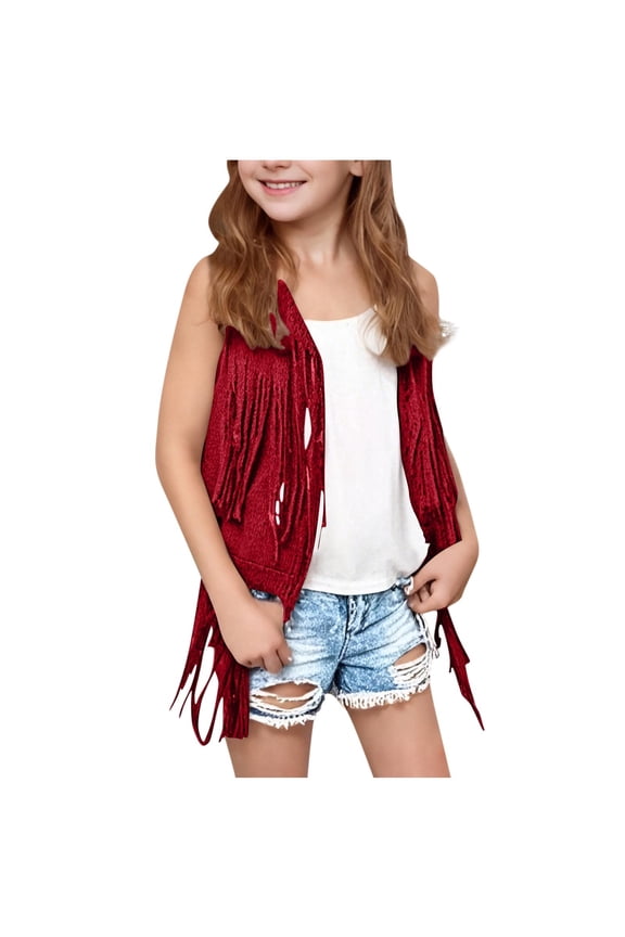 Boys Girls Tassel Fringe Vest Sleeveless Western Cowgirl Vest Vintage 70s Costume Tops Hippie Jacket for Teen Boy Girl