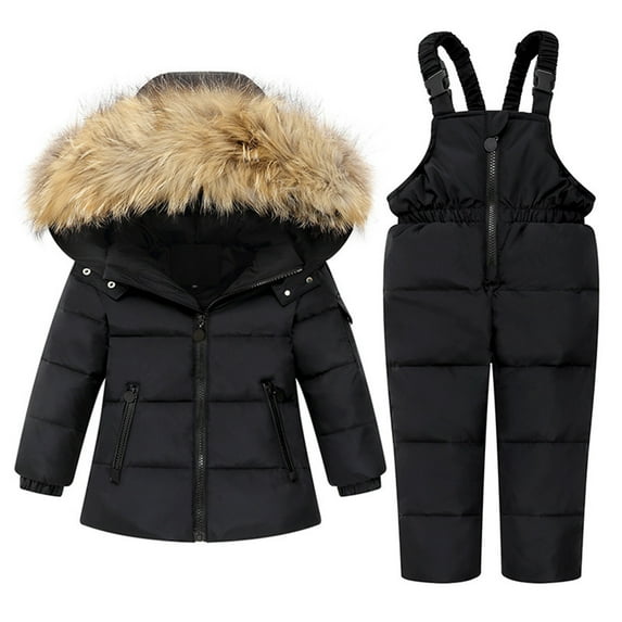 breaise Boys Girls Winter Snowsuit, Children Clothing Sets Waterproof Hooded Down Jacket + Bib Pants Trousers Outdoor Climbing Outerwear 1-6Years