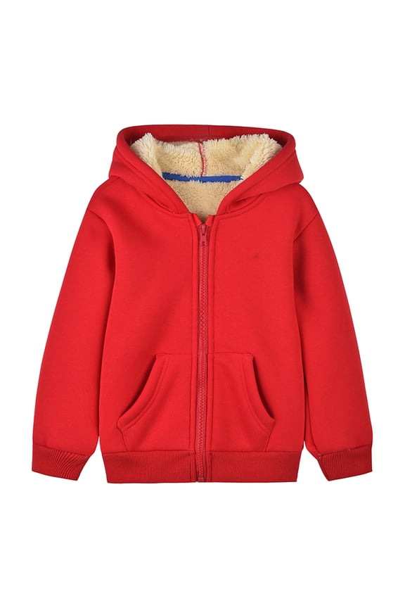 Boys Girls Winter Warm Sherpa Lined Zip Up Sweatshirt Fleece Jacket Kid's Hoodie Outerwear Cozy Long Sleeve Hooded Coats