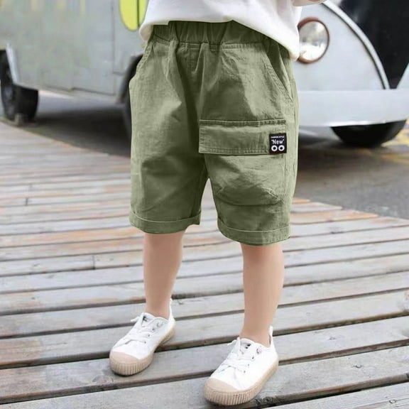 breaise Boys' Pull on Cargo Shorts Full Elastic Waist Casual Shorts Summer Twill Outdoor Athletic Shorts with Multi Pockets