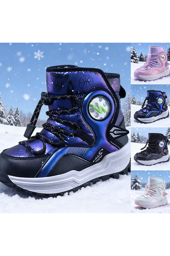 Boys Snow Boots Winter Fur Lined Waterproof Slip Resistant Boots Cold Weather Hiking Boots Shoes