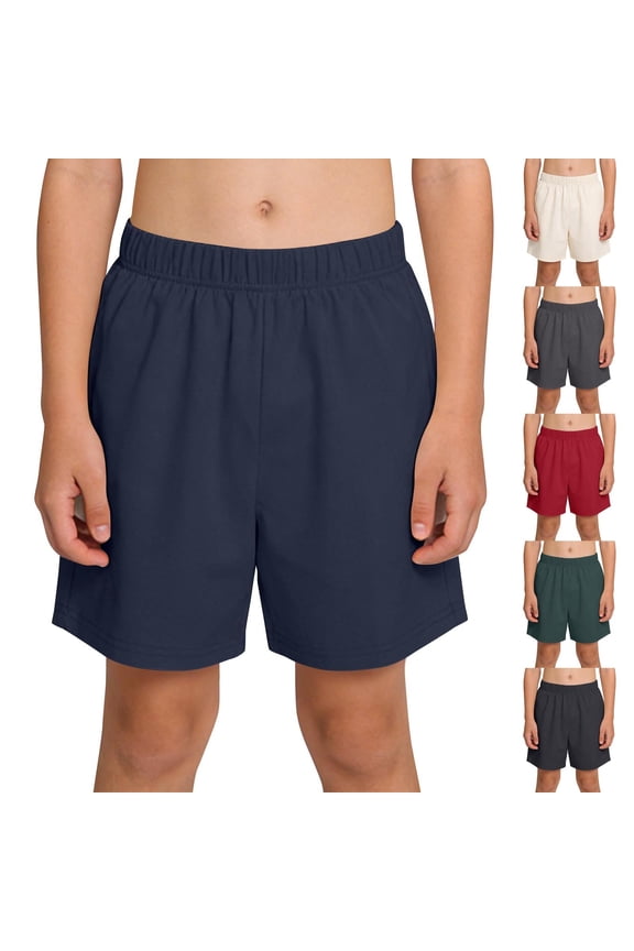 Boys Summer Shorts Pull-On Elastic Waist Shorts Stretch Casual Solid Color Shorts with Pockets